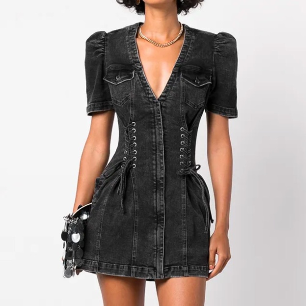 Retrofete Lace Up Denim Dress